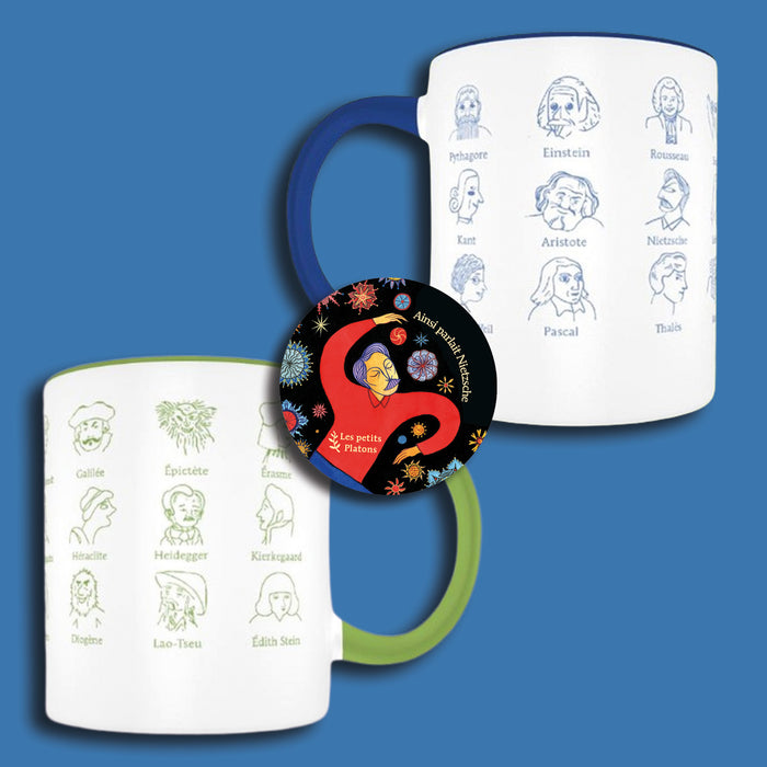 Pack 2 mugs des philosophes + 1 badge Nietzsche OFFERT